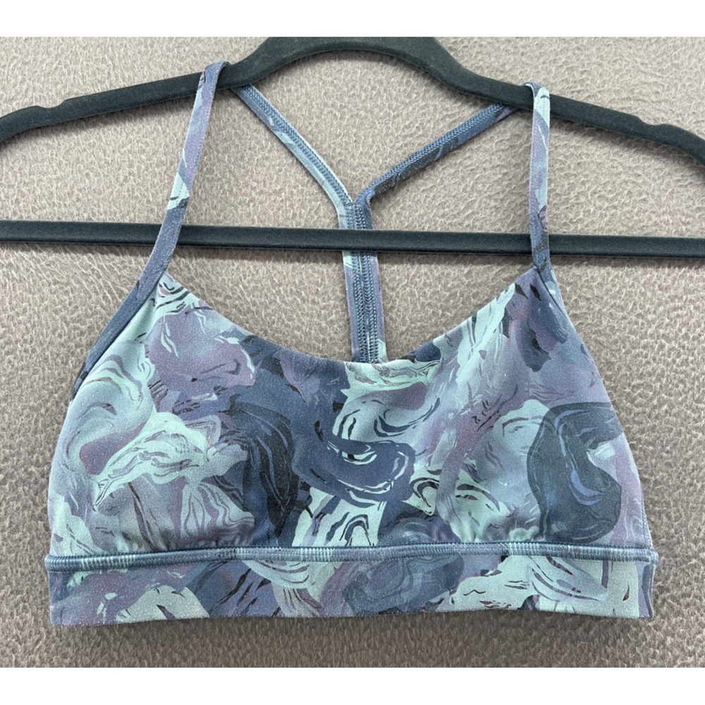 Lululemon Sports Bra Women's Size 6 Purple Blue Marble Swirl Y Bra Yoga